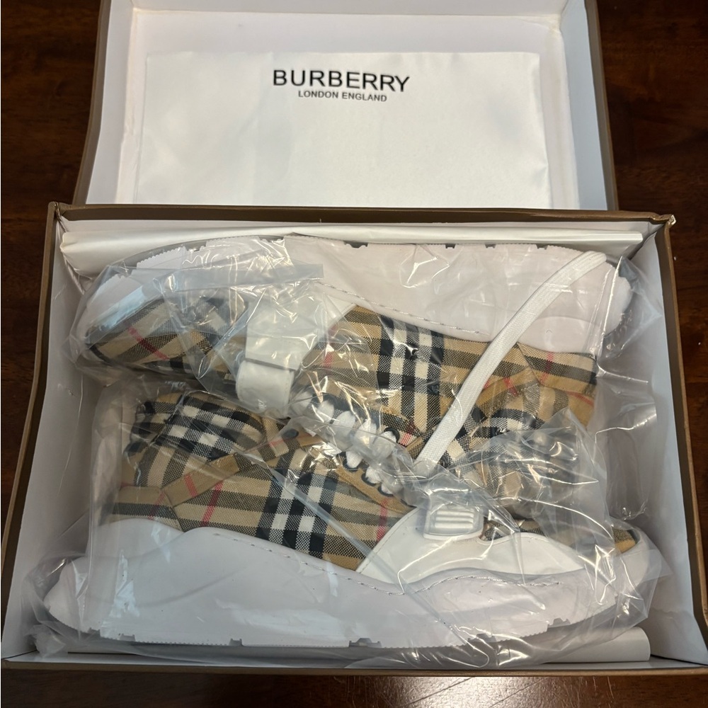 Burberry Plaid High-Top Sneakers - Beige and Black - Picture 7 of 8
